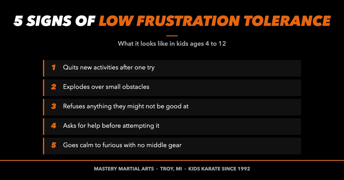 Signs of low frustration tolerance in children, ages 4 to 12, Troy MI