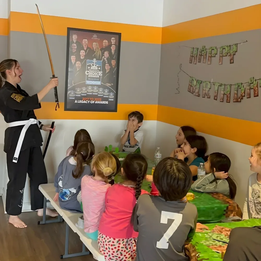 Children taking part in a martial arts birthday party class at Mastery Martial Arts in Troy MI
